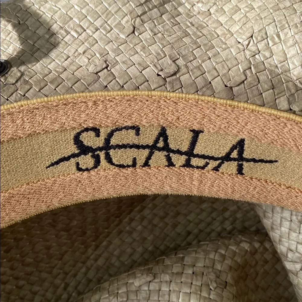 Scala Natural Straw Hat w/ Chin Strap Wired OS Western Outdoor Vacation Casual